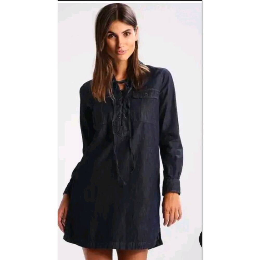 Ralph Lauren Denim & Supply Lace Up Front Shirt Dress Medium Short Cotton
